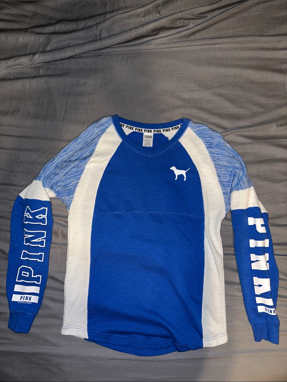 Victoria's Secret PINK Blue and White Long Sleeve Raglan Tee